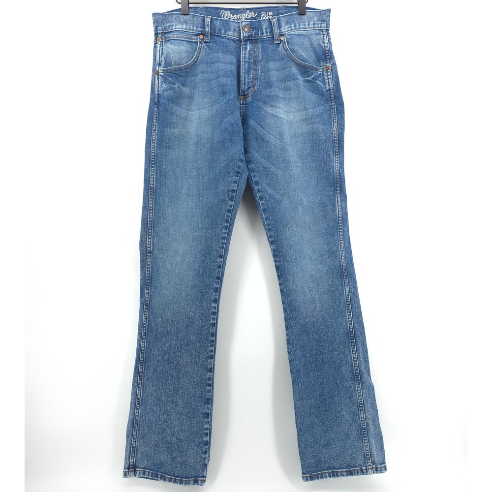 Wrangler Retro Men Slim Boot Jeans 33x36 Blue Denim Western Cowboy - Picture 1 of 11